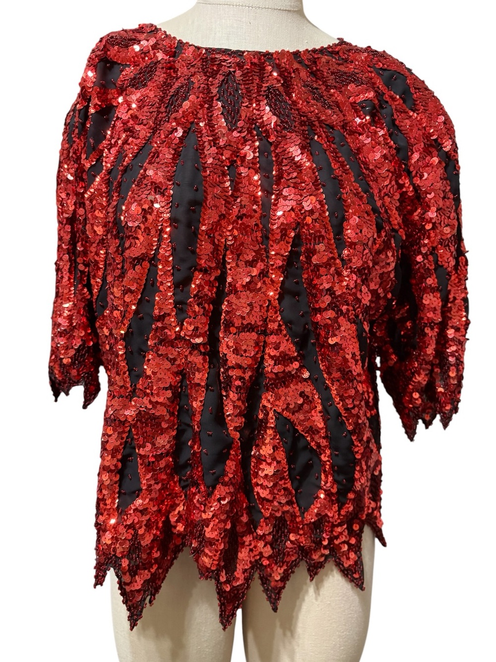 Sequins red devil shirt Womens blouse vintage